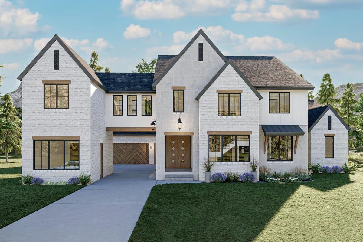 Front elevation of a custom home at night